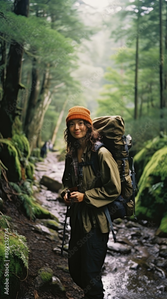 Serene Beauty: Captivating Japanese Woman Embarking on a Scenic Hike Through the Enchanting Landscapes of Japan