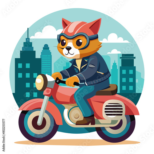 cool cat on a motorbike, leaning back against the seat with one paw on the throttle and a nonchalant gaze as it speeds down the road