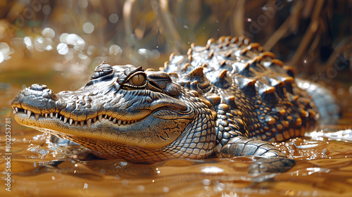AI-generated photo of a crocodile lurking in the water, ready to attack