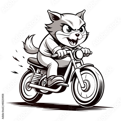 cool cat on a motorbike, leaning back against the seat with one paw on the throttle and a nonchalant gaze as it speeds down the road