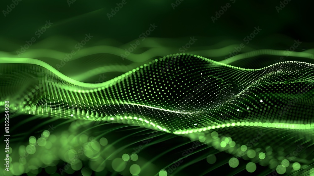 Abstract green particle background. Flow wave with dot landscape. Digital data structure. Future mesh or sound grid. Pattern point visualization. Technology vector illustration. Abstract green particle background. Flow wave with dot landscape. Digital data structure. Future mesh or sound grid. Pattern point visualization. Technology vector illustration.