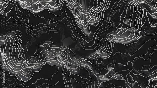 Abstract black and white wavy topography map background. Generative AI.