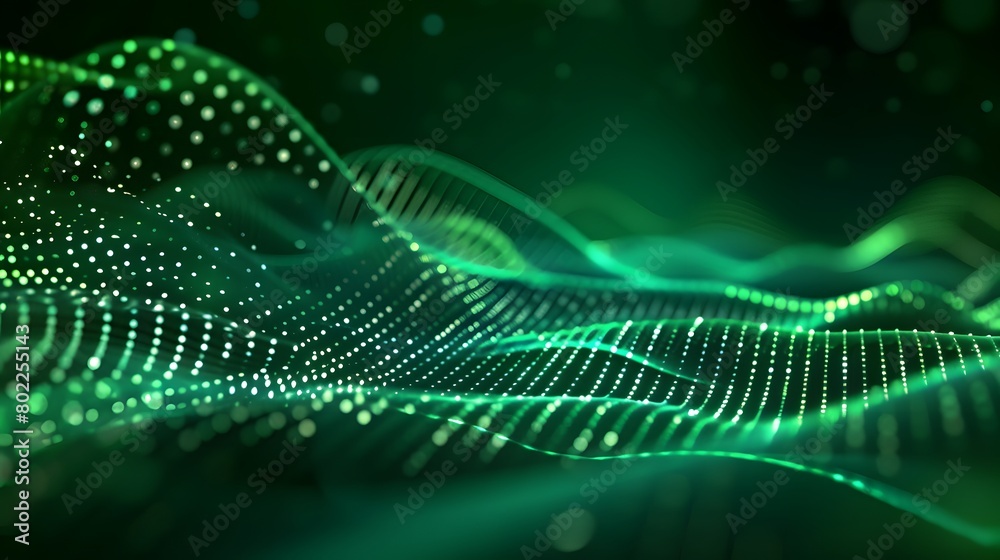 Abstract green particle background. Flow wave with dot landscape. Digital data structure. Future mesh or sound grid. Pattern point visualization. Technology vector illustration. Abstract green particle background. Flow wave with dot landscape. Digital data structure. Future mesh or sound grid. Pattern point visualization. Technology vector illustration.