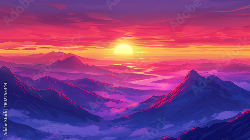 Behold the mesmerizing spectacle of a sunrise gradient scene teeming with life, as vibrant pigments meld into darker tones, crafting a dynamic backdrop for visual enhancement.