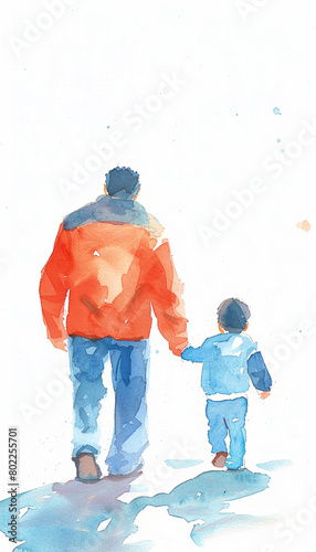 Happy father and son colorful illustration in watercolor effect - ai generative © DesiArt