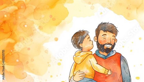 Happy father and son colorful illustration in watercolor effect - ai generative © DesiArt