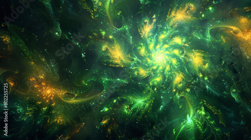 Vivid neon green and yellow abstract cosmic swirl