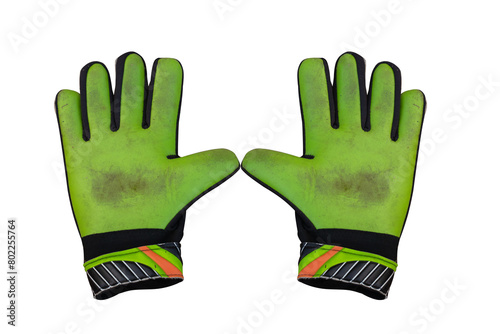 Fotografia Used goalkeeper gloves Isolated on white background.