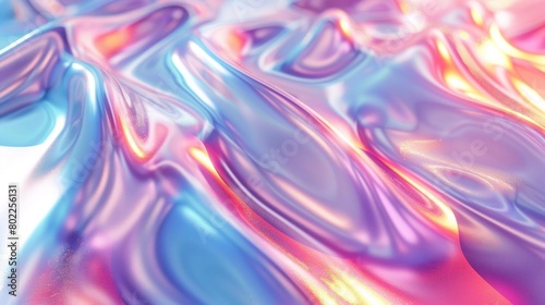 Iridescent Holographic Foil Metallic Texture with UV Waves - Abstract Fluid Ripples on Liquid Metal Surface with Esoteric Aura Spectrum and Bright Hue Colors for Wavy Wallpaper Background