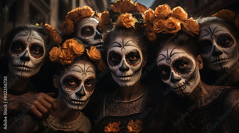 person with the face painted as a catrina, day of the dead, mexican culture person with the face painted as a catrina, day of the dead, mexican culture