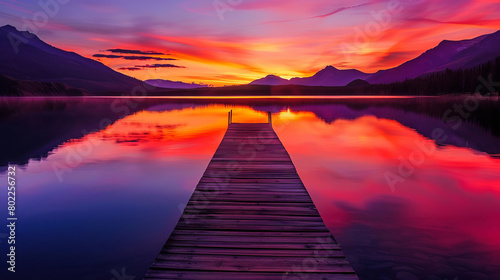 Stunning sunset over tranquil lake with vibrant sky reflections © standret