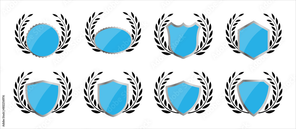 Shield and laurel wreath template design set for classic style logo ...