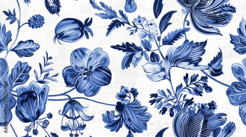 Elegant blue floral tapestry pattern for textile design