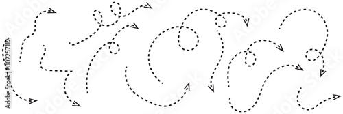 Clean dot style hand drawn doodle arrows set. Clean dot arrows style doodle set hand drawn. Curve Dotted line, preliminary. vector illustration. EPS 10/AI