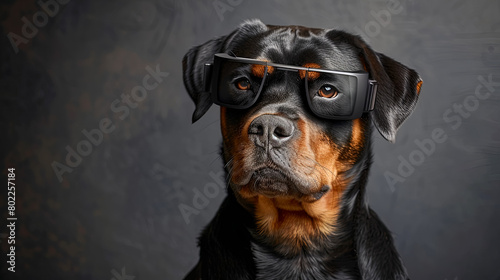 dog with with vision virtual reality sunglass solid background © Tatiana