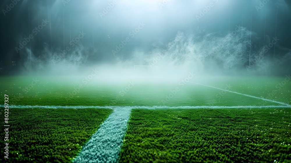 Vintage Sports Style Soccer Field with Textured Neon Fog in Studio Lighting for Generative ai
