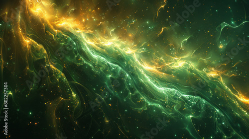 Abstract neon swirls in yellow-green tones on dark background