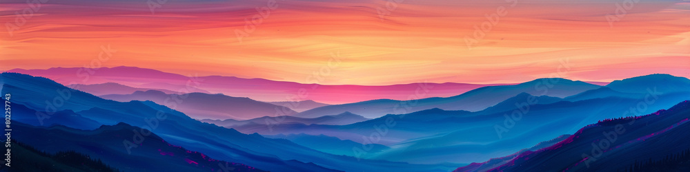 Behold the enchanting allure of a sunrise gradient vista, where bold colors meld with rich hues, painting a breathtaking panorama that ignites the imagination.