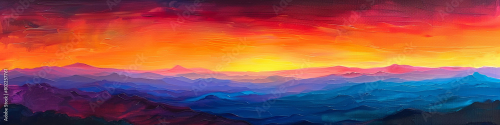 Behold the enchanting allure of a sunrise gradient vista, where bold colors meld with rich hues, painting a breathtaking panorama that ignites the imagination.