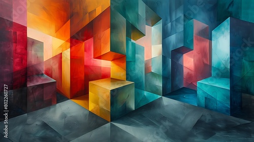 A visually captivating display of cubist art, where cube shapes appear to pop out from the surface, creating a 3D puzzle effect.
