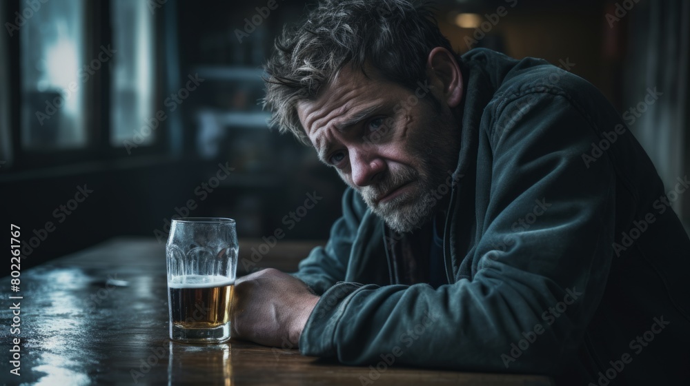 Man drinking alcohol. Alcohol addiction problem. Abuse alcohol drinking. Close up face of disturbed, troubled man. Feeling angry, resentful, humiliated. Depressive thoughts
