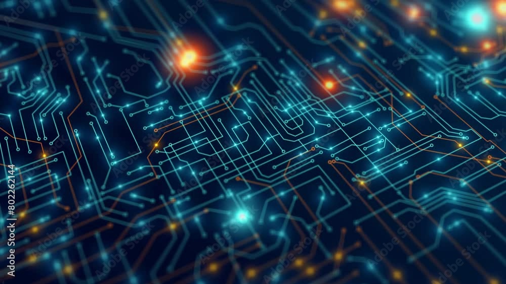 Blue and orange circuit board, Processing technology background Blue and orange circuit board, Processing technology background