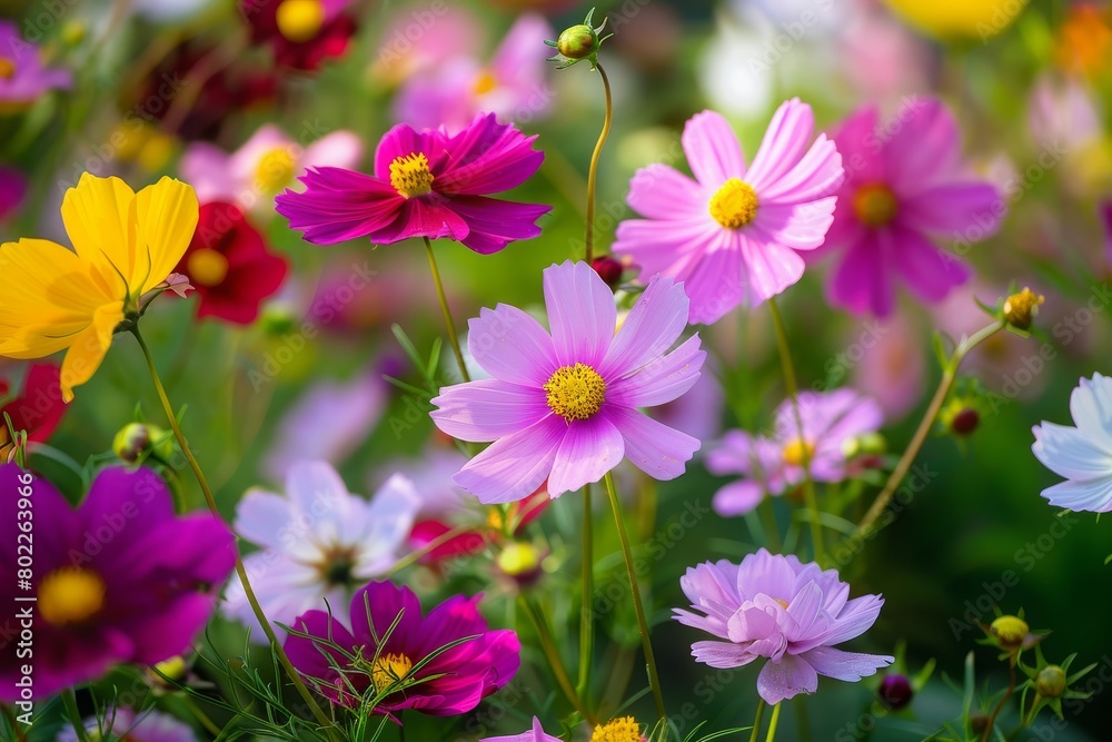 olourful cosmos flowers in the garden, mothers Day, easter, spring, summer, bokeh background