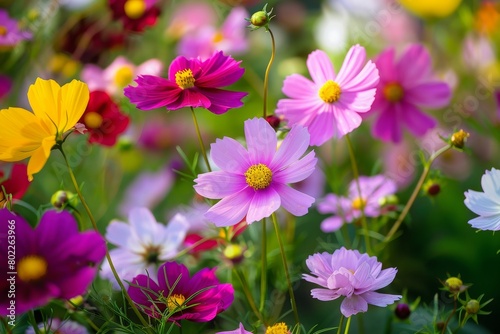 olourful cosmos flowers in the garden, mothers Day, easter, spring, summer, bokeh background