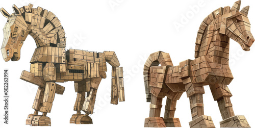 Mythical monument trojans old horses in turkey cartoon ingenious vector illustration