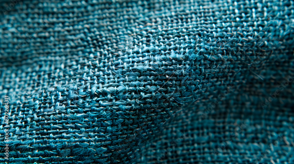 Close up texture of natural weave cloth in dark blue or teal color. Fabric texture background.. Generative AI. Close up texture of natural weave cloth in dark blue or teal color. Fabric texture background.. Generative AI.