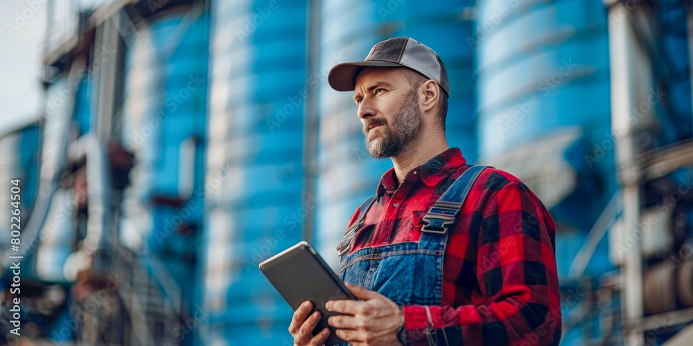 Industrial Worker with Tablet at Manufacturing Plant Industrial Worker with Tablet at Manufacturing Plant
