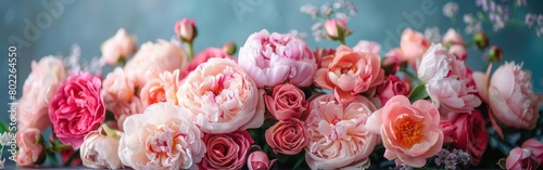 Pink Peonies and Roses Bouquet on White Background