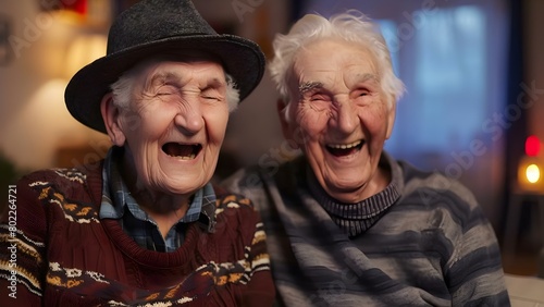 Elderly couple enjoying laughter and sharing jokes in their living room. Concept Elderly Couples, Laughter, Jokes, Living Room, Quality Time © Ян Заболотний