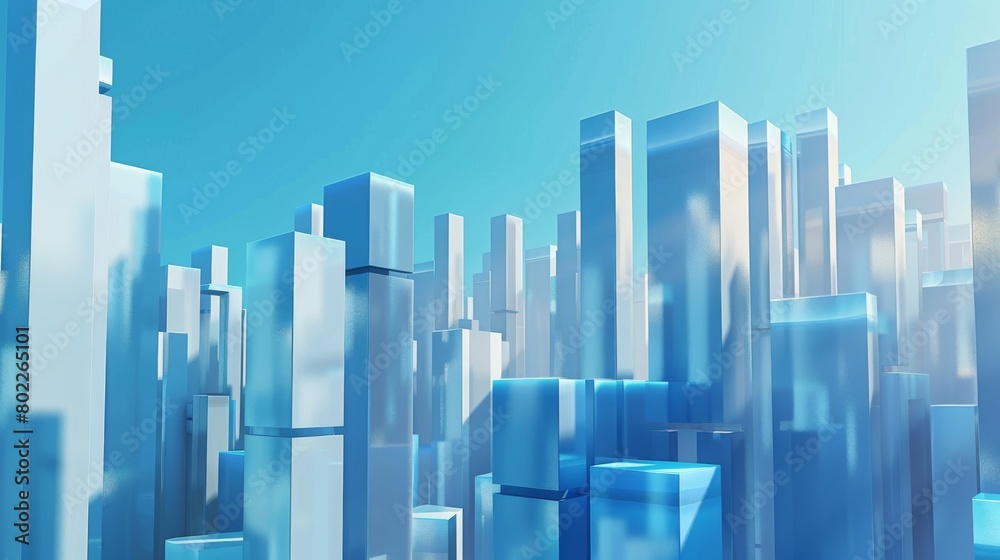 3d urban abstract background with blue sky and blue buildings futuristic city panorama illustration. 