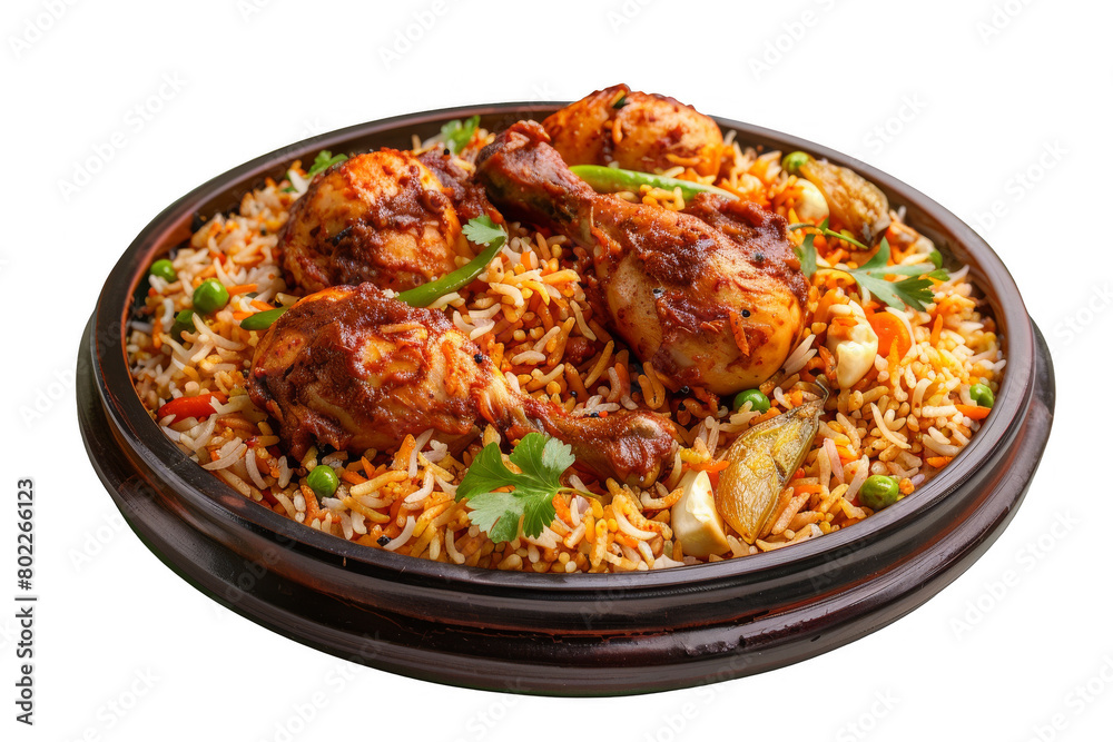 Indian Biryani Rice with Chicken and Spices, Isolated on a Transparent Background
