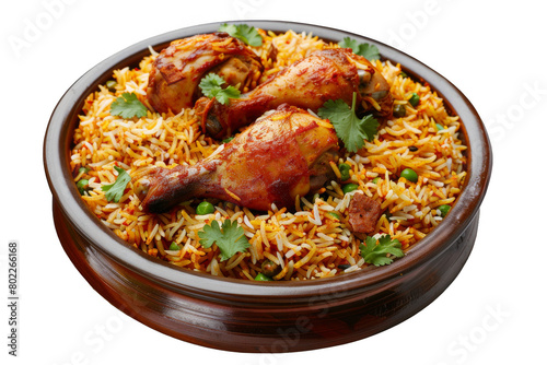 Indian Biryani Rice with Chicken and Spices, Isolated on a Transparent Background