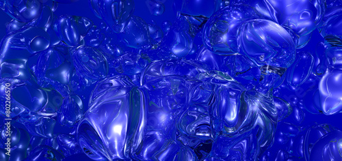 klare Flüssigkeit/Blasen vor blauem Hintergrund