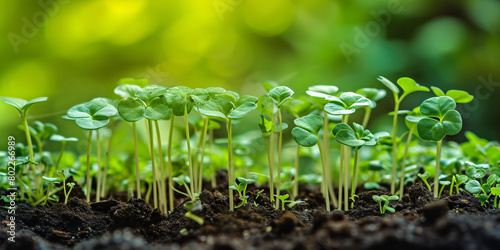 Young Plants Sprouting in Fertile Soil with Sunlight