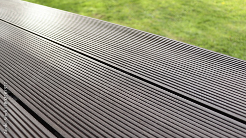 Billede på lærred Outdoor plastic composite brown floor. Renovation terrace