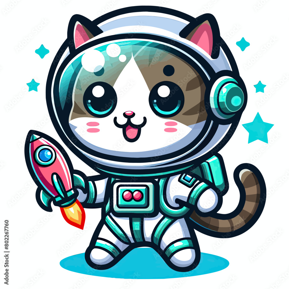 Fototapeta premium Astronaut cat vector in white background 