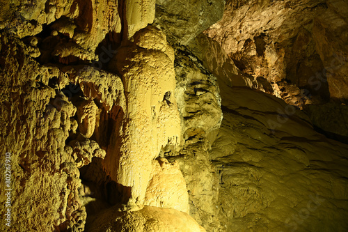 Stalactites and stalagmites in New Athos Сave, Abkhazia © Popova Olga