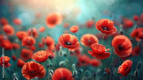 Red Poppy Field Banner for Anzac Day Remembrance and Memorial photo
