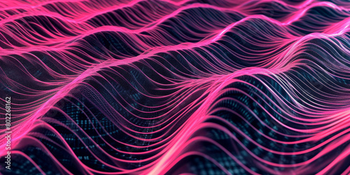 Vibrant Pink and Blue Waves on Digital Grid Background