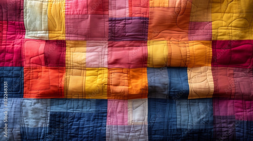 Experience the clean and vibrant look of a color block patchwork, where each large block of a single solid color contributes to a harmonious quilted design.