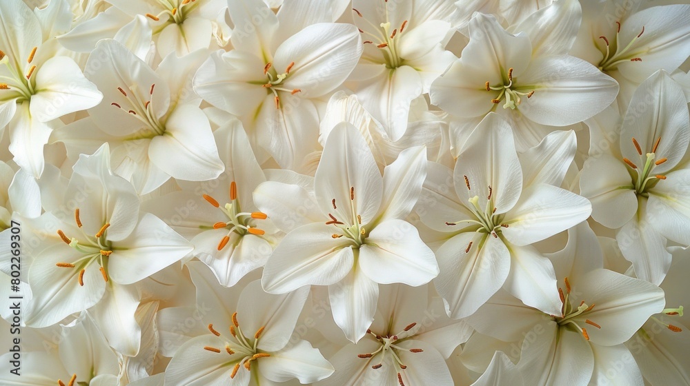 Springtime Blooms: Snow White Lilies as Easter Floral Design with Copy Space on Background Springtime Blooms: Snow White Lilies as Easter Floral Design with Copy Space on Background