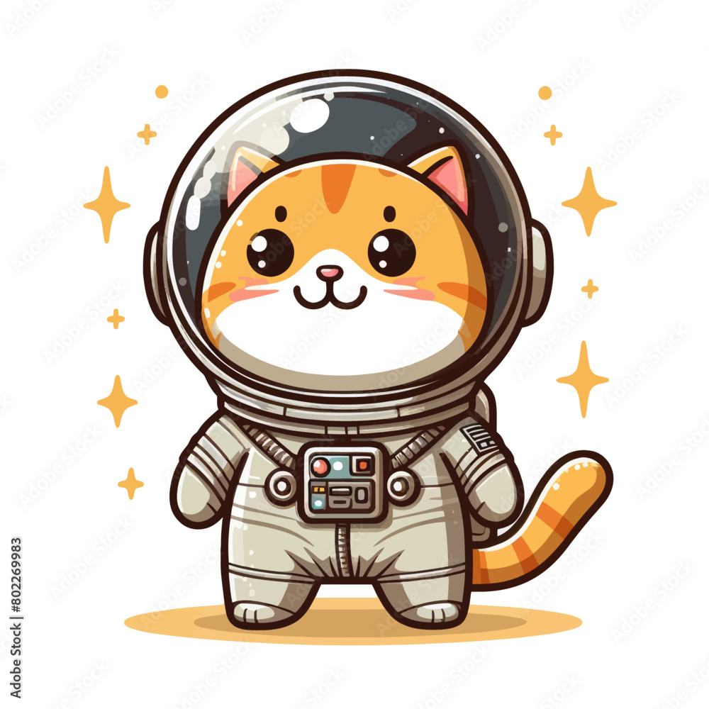 Fototapeta premium Astronaut cat vector in white background 