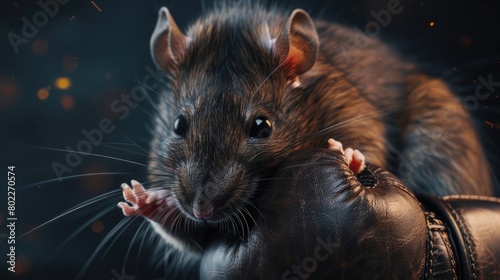 closeup poster of rat using boxing gloves