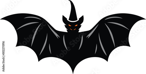 Ghost black bat with orange eyes vector illustration.