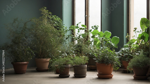  several potted plants in front of a large window. © Muhammad