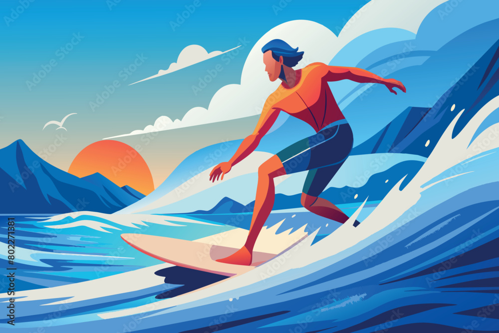 A man is surfing on a wave in the ocean A man is surfing on a wave in the ocean